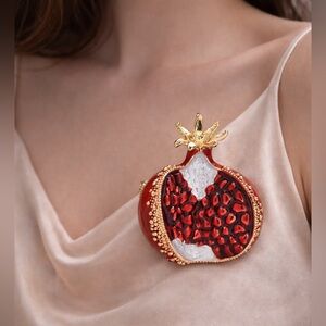 Red Pomegranate Gold Brooch